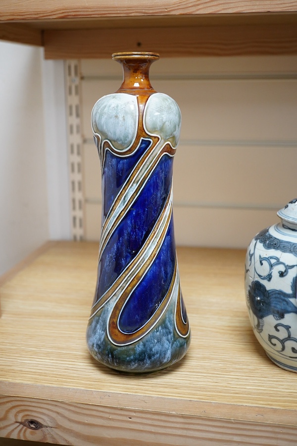 An Art Nouveau Doulton Lambeth vase by Frank Butler, 28.5cm. Condition - good